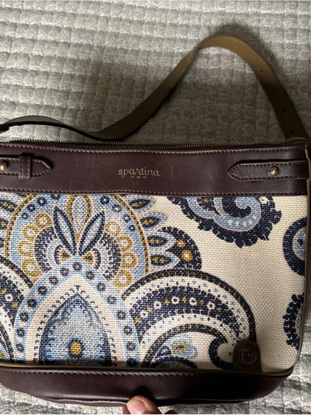 Spartina 449 Women’s Paisley Canvas Crossbody Bag in Navy & Brown